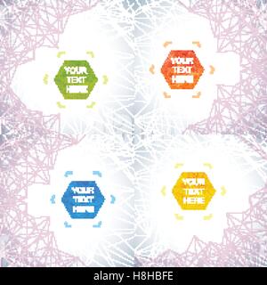Geometric abstract background with connected lines and dots. Hexagonal colorful vector shapes in the centre for your text Stock Vector