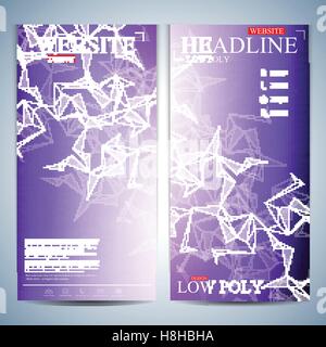 Set of polygonal vertical backgrounds. Low poly, molecule and communication .Vector Illustration Stock Vector