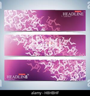 Set of polygonal horizontal backgrounds. Molecule and communication with connected dots, lines. Vector Illustration Stock Vector