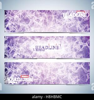 Set of polygonal horizontal backgrounds. Molecule and communication with connected dots, lines. Vector Illustration Stock Vector