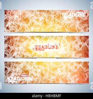 Set of polygonal horizontal backgrounds. Molecule and communication with connected dots, lines. Vector Illustration Stock Vector