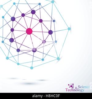 Colorful geometric form with connected lines and dots. Technology background for your design . Vector illustration Stock Vector