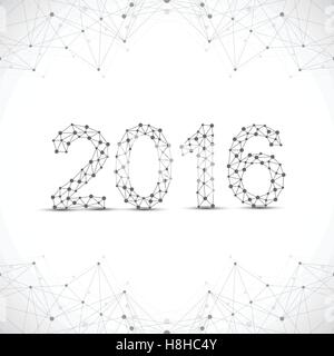 Text design Happy new year 2016. Graphic background molecule and communication. Connected lines with dots Stock Vector