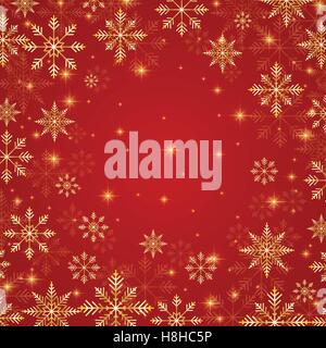 Christmas and New Years red background  with golden snowflakes. Vector illustration Stock Vector