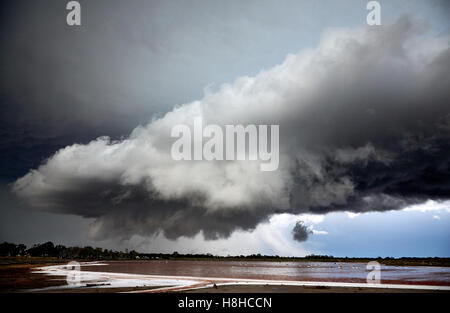 Damaging thunderstorm forming of salt lake near Mildura, Victoria, Australia Stock Photo