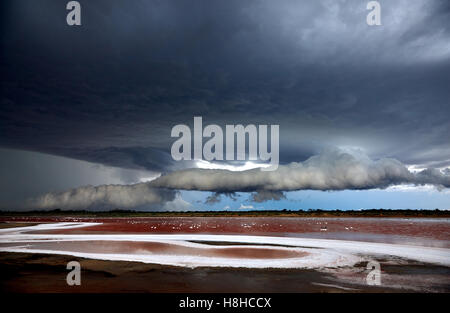 Damaging thunderstorm forming of salt lake near Mildura, Victoria, Australia Stock Photo