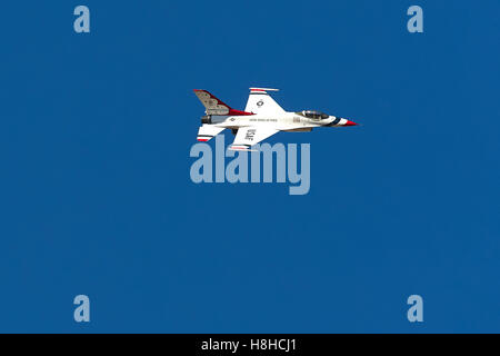 USAF 'Thunderbirds' Display Team F-16 Practicing Over The Panamint Valley, California. Stock Photo