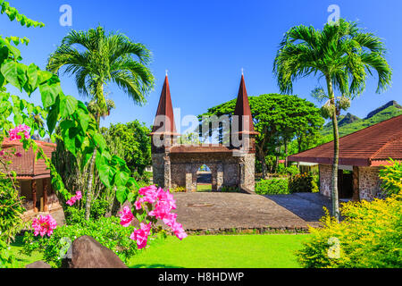 Marquesas Islands, Nuku Hiva. Notre Dame Cathedral. French Polynesia. Stock Photo