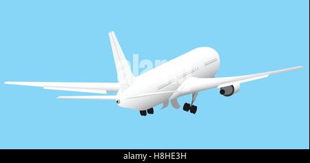 White passenger plane is taking off on blue sky background Stock Vector