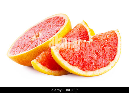 Cut slices of ripe grapefruit isolated on white background Stock Photo
