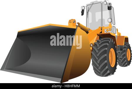 Detailed vector image of the front loader with large scoop Stock Vector
