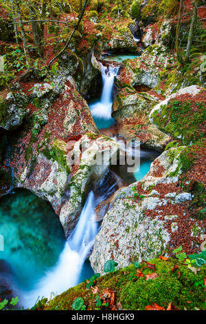 Mountain creek autumn in the Lepena valley in Slovenia Stock Photo