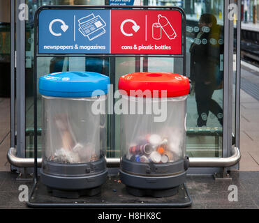 Manchester Piccadilly new design clear recycling bags and bins, UK Stock Photo