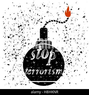Bomb Icon. Stop Terrorism Banner. Stock Vector