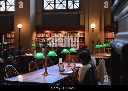 A view inside the iconic Bates Hall of the Boston Public Library in Copley Square in Boston's Back Bay. Stock Photo