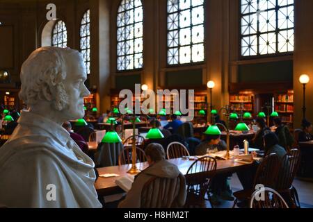 A view inside the iconic Bates Hall of the Boston Public Library in Copley Square in Boston's Back Bay. Stock Photo