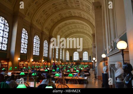 A view inside the iconic Bates Hall of the Boston Public Library in Copley Square in Boston's Back Bay. Stock Photo