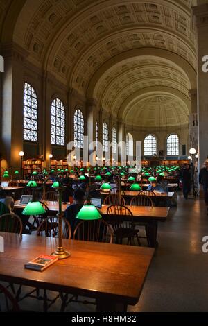 A view inside the iconic Bates Hall of the Boston Public Library in Copley Square in Boston's Back Bay. Stock Photo