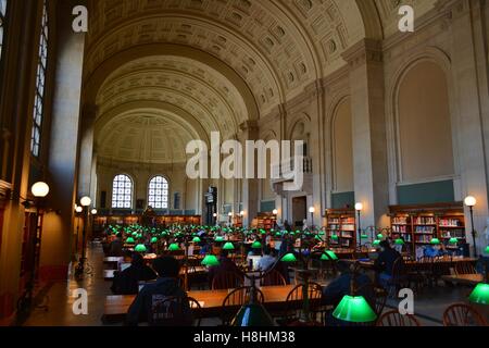 A view inside the iconic Bates Hall of the Boston Public Library in Copley Square in Boston's Back Bay. Stock Photo