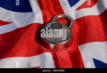 Padlock on United Kingdom Flag - Visa Ban Concept. Stock Photo