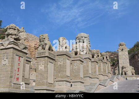 Chinese Stone Lions standing guard Stock Photo