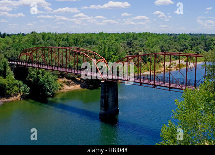 Old Red Bridge over the American River in Fair Oaks California Stock Photo