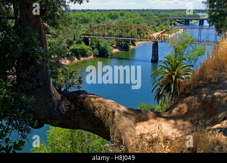 Old Red Bridge over the American River in Fair Oaks California Stock Photo