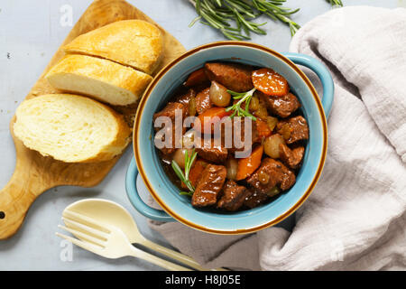 Traditional  beef goulash - Boeuf bourguigno. Comfort food. Stew meat with vegetables Stock Photo