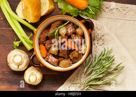 Traditional  beef goulash - Boeuf bourguigno. Comfort food. Stew meat with vegetables Stock Photo