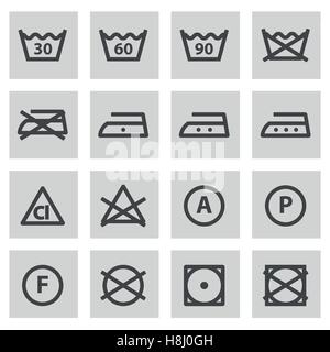Vector black line washing signs set on grey background Stock Vector