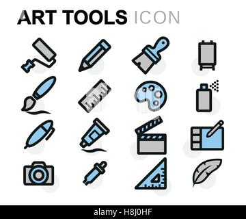 Vector flat art tools icons set on white background Stock Vector