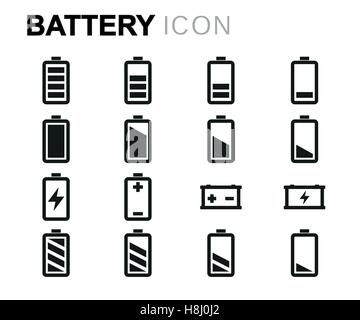Vector line battery icons set on white background Stock Vector