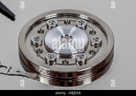 Closeup on hard disk spindle Stock Photo