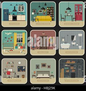Set of interior rooms. Stock Vector