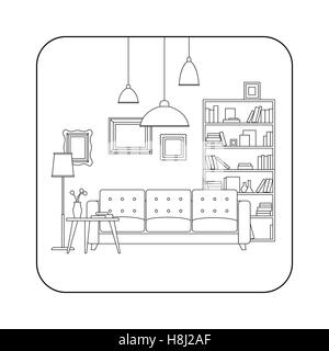 Living room line interior Stock Vector