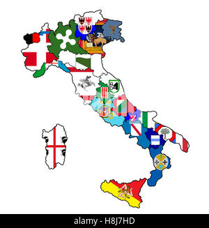 all regions on administration map of italy with flags Stock Photo