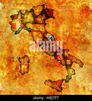 marche region on administration map of italy with flags Stock Photo