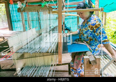 Silk loom, Silk plantation, Koh Oknha Tey Island, Cambodia Stock Photo