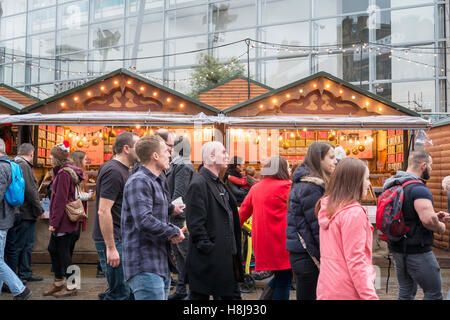 Fudge confectionery temporary food stall as part of the Christmas markets in Manchester City centre, UK. Stock Photo