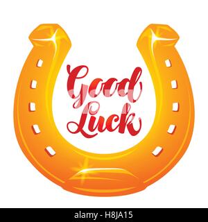 Golden horseshoe for luck. Vector illustration Stock Vector