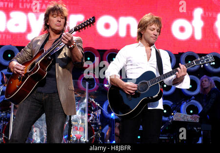 Bon Jovi (Richie Sambora and Jon Bon Jovi pictured) performing at Live Earth New York at Giants Stadium in East Rutherford, New Jersey.  July 7, 2007 © David Atlas / MediaPunch Ltd. Stock Photo