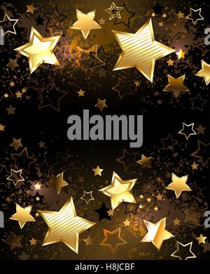 Black background decorated with texture and golden stars Stock Vector