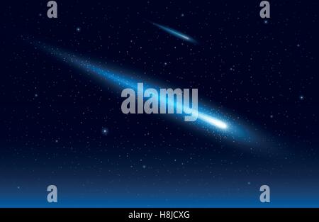 Vector illustration of two comet in the starry space sky. Elements are layered separately in vector file. Stock Vector