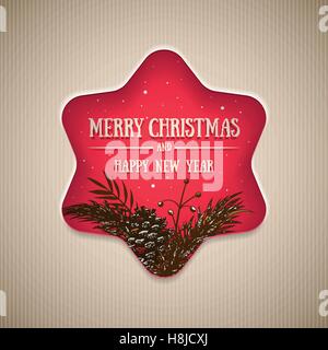 Vector star Christmas card design with hand drawn winter nature elements. Stock Vector