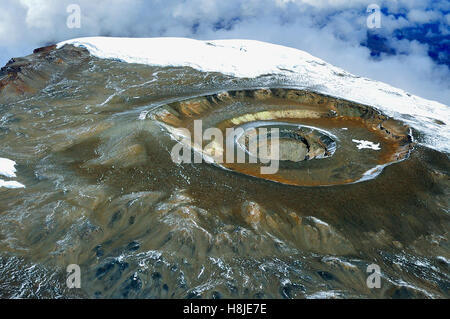 Aerial view of Mt Kilimanjaro's crater, adjacent glaciers and Uhuru peak Stock Photo