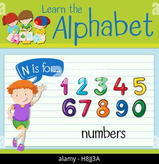 Flashcard letter N is for numbers illustration Stock Vector