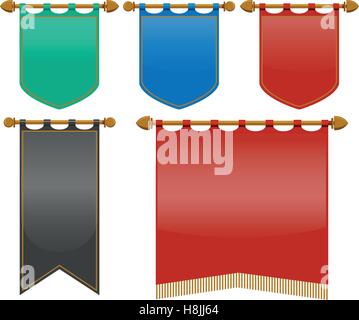 Medieval flags in different colors illustration Stock Vector