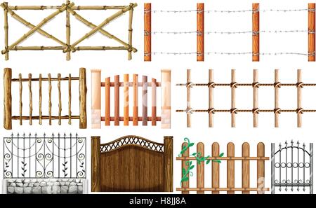 Different designs of fence illustration Stock Vector