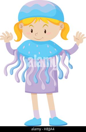 Little girl in jellyfish costume illustration Stock Vector