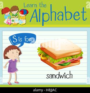 Flashcard letter S is for sandwich illustration Stock Vector